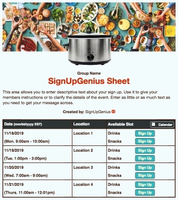 food meals potlucks fiesta party crockpot blue sign up form